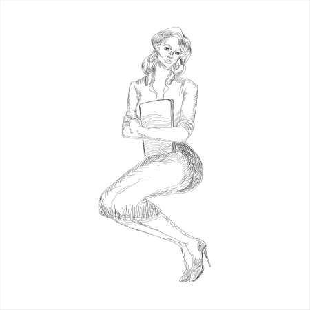 Vector vintage illustration with office business womanのイラスト素材