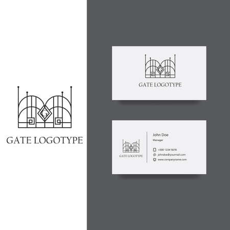 Vector eps logo design for company with gate illustration and place for monogram letters, Business Card Template, icon designのイラスト素材