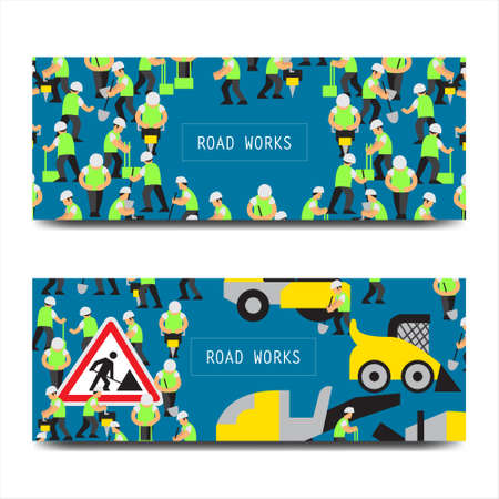 Road work vector banners horisontalのイラスト素材