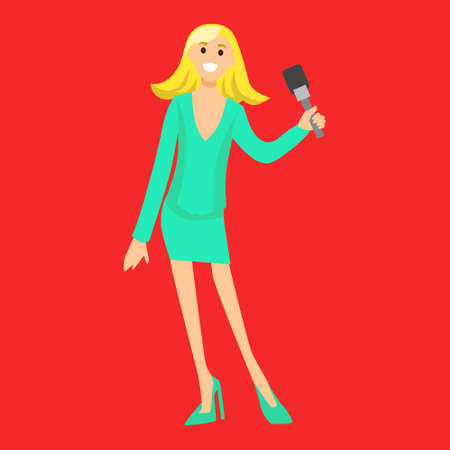 Tv journalist talking with microphone. Vector illustration in a flat style.の写真素材