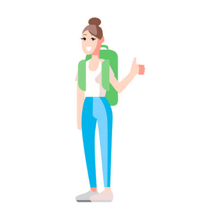 Woman thumbs up hitch-hiking on white backgroundのイラスト素材