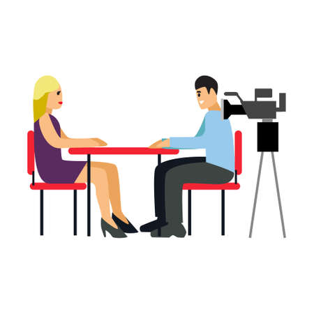 Vector illustration Tv journalist taking interview in front cameraのイラスト素材