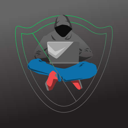 Hacker is using computer to attack vector illustration