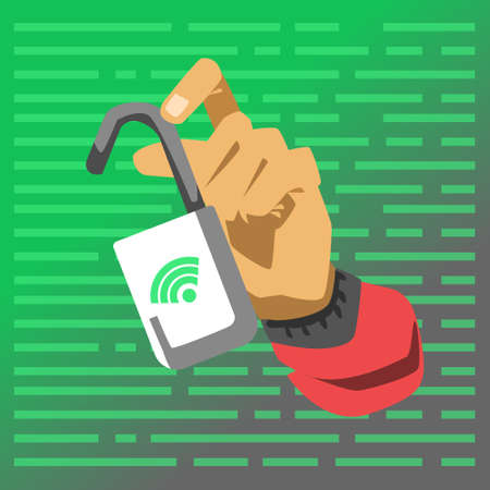 Hand showing opened lock. Hacker attack vector illustrationのイラスト素材