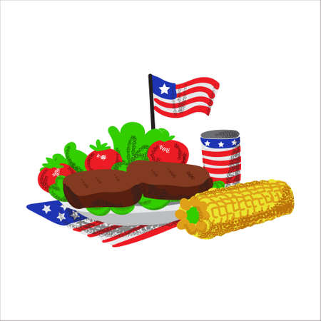 Memorial day picnic food illustration barbecueのイラスト素材
