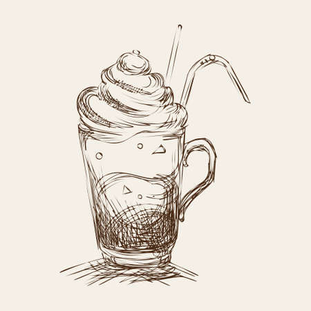 Iced coffee sketch style vector illustrationのイラスト素材