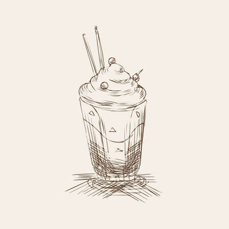 Iced coffee sketch style vector illustrationのイラスト素材