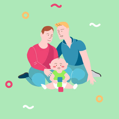 Illustration template vector with happy same-sex gay family with childのイラスト素材