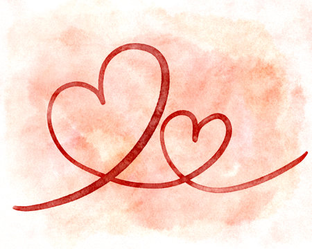 Brush stroke hearts valentines day watercolor illustrationの写真素材