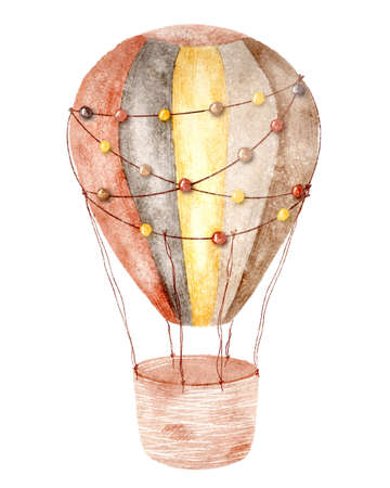 Striped cute hot balloon hand drawn illustration isolated on white backgroundの写真素材