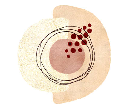 Abstract art watercolor round and semicircular shapes print, burgundy, blush, beige colors and gold decorative elementsの写真素材