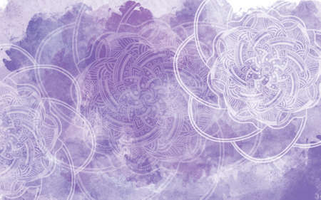 Decorative banner with watercolour texture and mandala design, very peri violet color textured watercolor background with mandalasの写真素材
