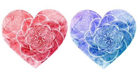 Set of abstract mandala graphic design decorative elements isolated on watercolor background for abstract concepts, mandala heart shape for valentine conceptsの写真素材