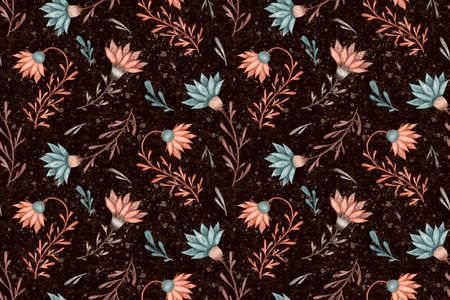 Botanical floral seamless pattern on dark background