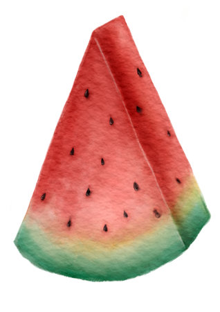 Watermelon slice hand drawn painted isolated on white backgroundの写真素材