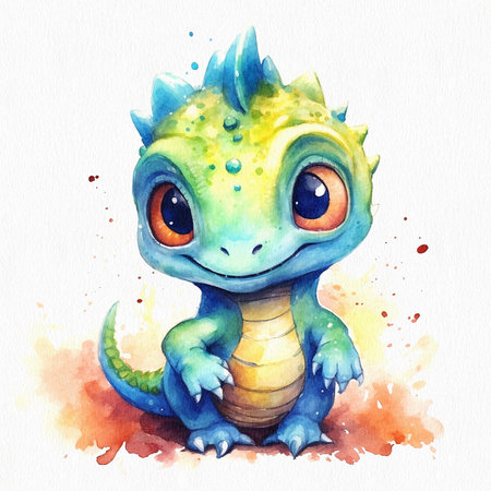 Cute little dino, baby illustration isolated on white backgroundの写真素材
