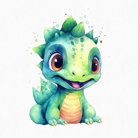 Cute little dino, baby illustration isolated on white backgroundの写真素材