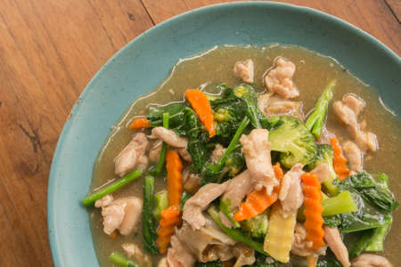 Thai fried noodles with chicken. Thai style gravy.Thai Street food. "Rad Nha Seafood"の写真素材