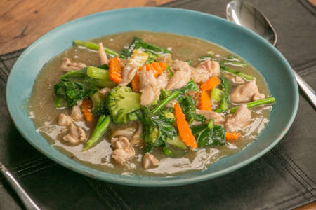 Thai fried noodles with chicken. Thai style gravy.Thai Street food. ("Rad Nha Seafood")の写真素材