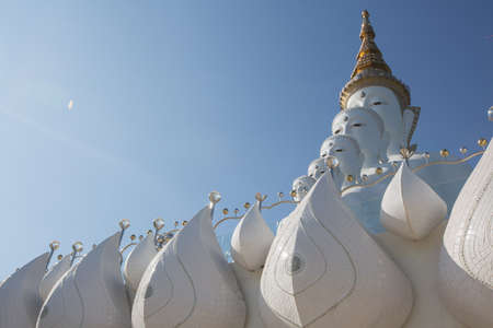 Big white buddha statue isolated on blue sky at new popular Public Temple in Phetchabun (in the north of Thailand) "Wat Pha Sorn Kaew" Picture in January, 2017の写真素材