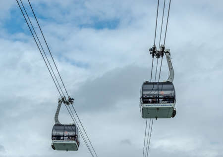 Koblenz, Rhineland, Germany - 09/13/2019 - Cable cars over the river Rhine.のeditorial素材