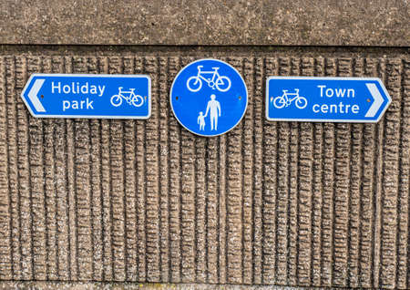 Withernsea, East Yorkshire, England, 20/10/2020 - Directional blue and white signs for Holiday Park...