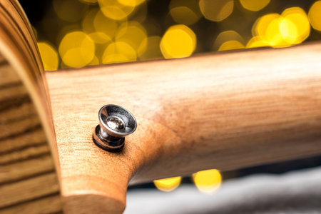 guitar, ukulele on a blurred background with highlights. close-up, details