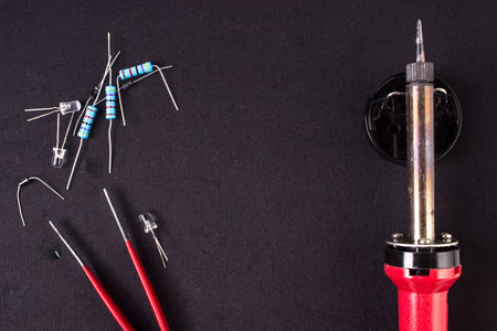 tools for amateur radio and soldering radio components in the workplace. taken in close-up with...