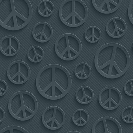 Dark perforated paper with cut out effect. 3d peace simbol seamless background. のイラスト素材