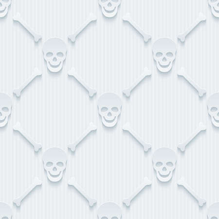 Light perforated paper with cut out effect. 3d skulls and bones seamless background.のイラスト素材