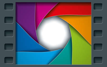 Tile Page with Film Frame and colorful Octagon Diaphragm Blades. Vector photo background with copyspace.のイラスト素材