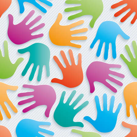 Multicolor handprints wallpaper. 3d seamless background. Vector.のイラスト素材