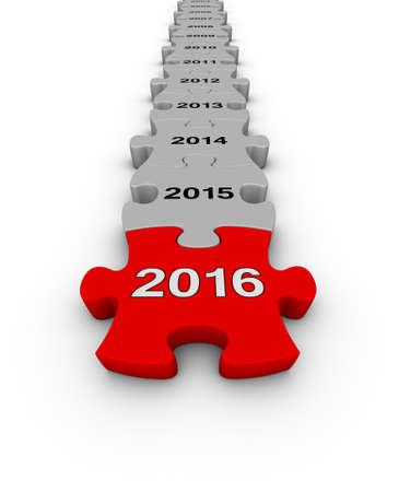 Happy New Year 2016. Jigsaw puzzle timeline.