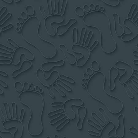 Handprints footprints wallpaper. 3d seamless background. Vector EPS10.のイラスト素材