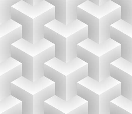 Neutral Isometric Seamless Pattern. 3D Optical Illusion White Background Texture. Editable Vector EPS10 Illustration.のイラスト素材