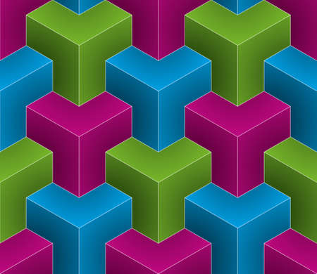 Multicolor Isometric Seamless Pattern. 3D Optical Illusion Background Texture. Editable Vector EPS10 Illustration.のイラスト素材
