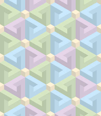 Isometric Seamless Pattern in pastel shades. 3D Optical Illusion Background Texture. Editable Vector EPS10 Illustration.のイラスト素材