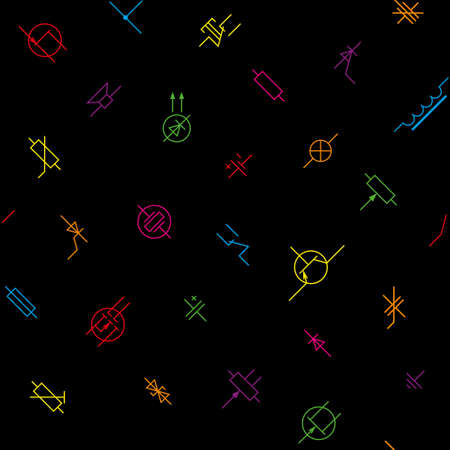 Electronics circuit components symbols seamless wallpaper pattern. Vector seamless background with...