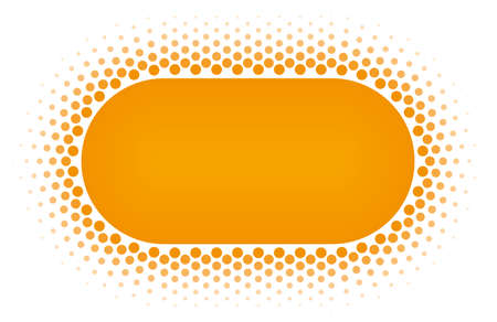 Orange Halftone rounded rectangle frame vector design element on white background. Halftoned Dots Flyer With Fade Effect. Half Tone Button with copy space.のイラスト素材