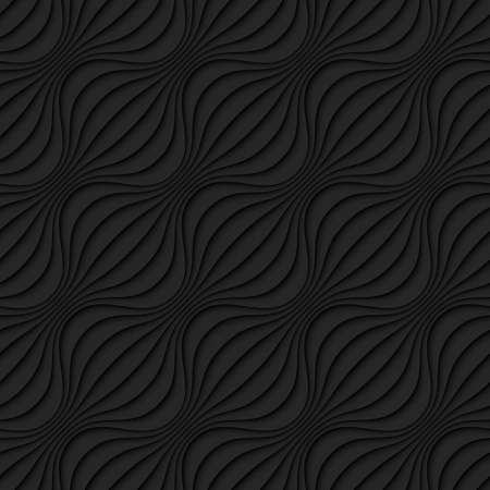 3D Wavy lines seamless black background. Dark gray neutral seamless vector pattern for your design.のイラスト素材