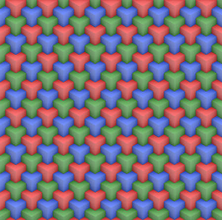 RGB screen. 3D isometric seamless pattern. Geometric tileable background.