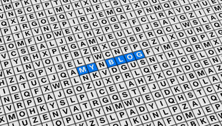 My Blog Words on 3D Cubes Background With Random Letters for Presentation Title Page.の写真素材