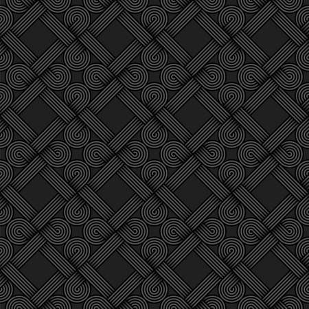Twisted striped lines vector seamless pattern. Dark gray neutral tileable background.のイラスト素材