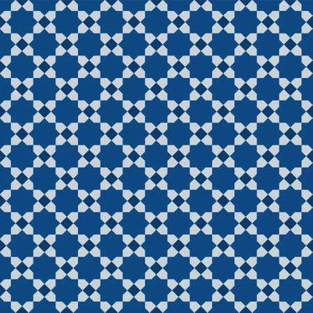 Classic Blue Ornate Seamless Vector Pattern of Moorish Tile Decorations. Tileable mosaic background...