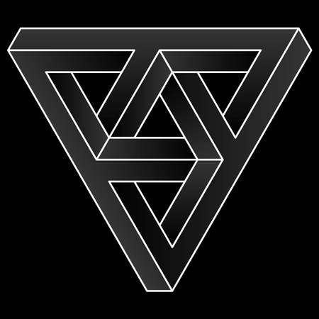 Impossible triangular icon. White vector optical illusion shape on black background.のイラスト素材