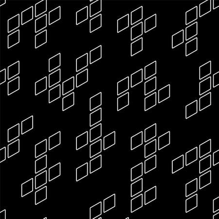 Squares contour random matrix pattern. Black and wite seamless vector background.のイラスト素材