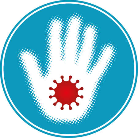 Halftone hand with coronavirus symbol. Vector icon.のイラスト素材