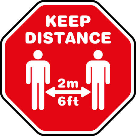 Social Distancing Signage or Floor Sticker for help reduce the risk of catching coronavirus Covid-19. Vector sign.のイラスト素材