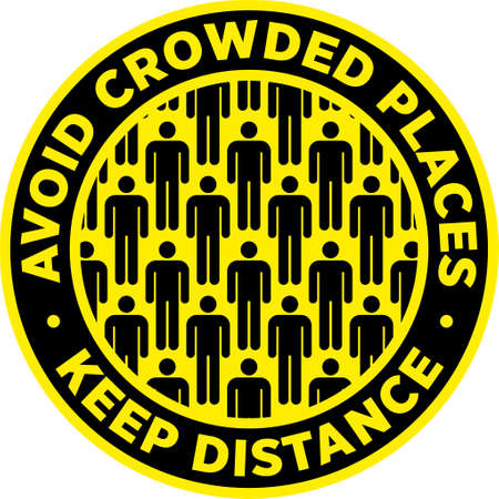 Avoid Crowded Places Keep Social Distance Sticker for help reduce the risk of catching coronavirus Covid-19. Vector sign.のイラスト素材
