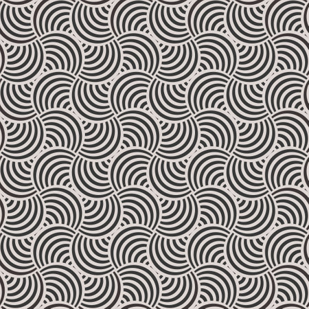 Striped Curles Retro Geometric Seamless Background in Black and White Color. Vector Tileable pattern.のイラスト素材